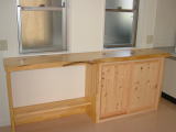 注文建築施工例、造り付け棚、檜一枚板